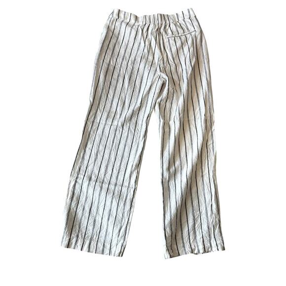 Linen Blend Striped White and Navy Pants Trousers High Rise Size Medium - Picture 2 of 4